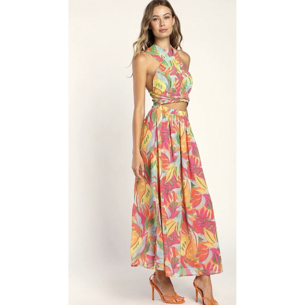 Lulus Tropics and Tequila Multi Floral Print Halter Cutout Maxi Dress - Picture 3 of 9